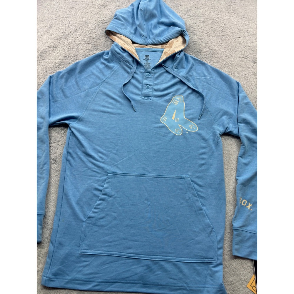 Cooperstown Collection Boston Red Sox Men Small Light Blue Henley Hoodie NWT‎